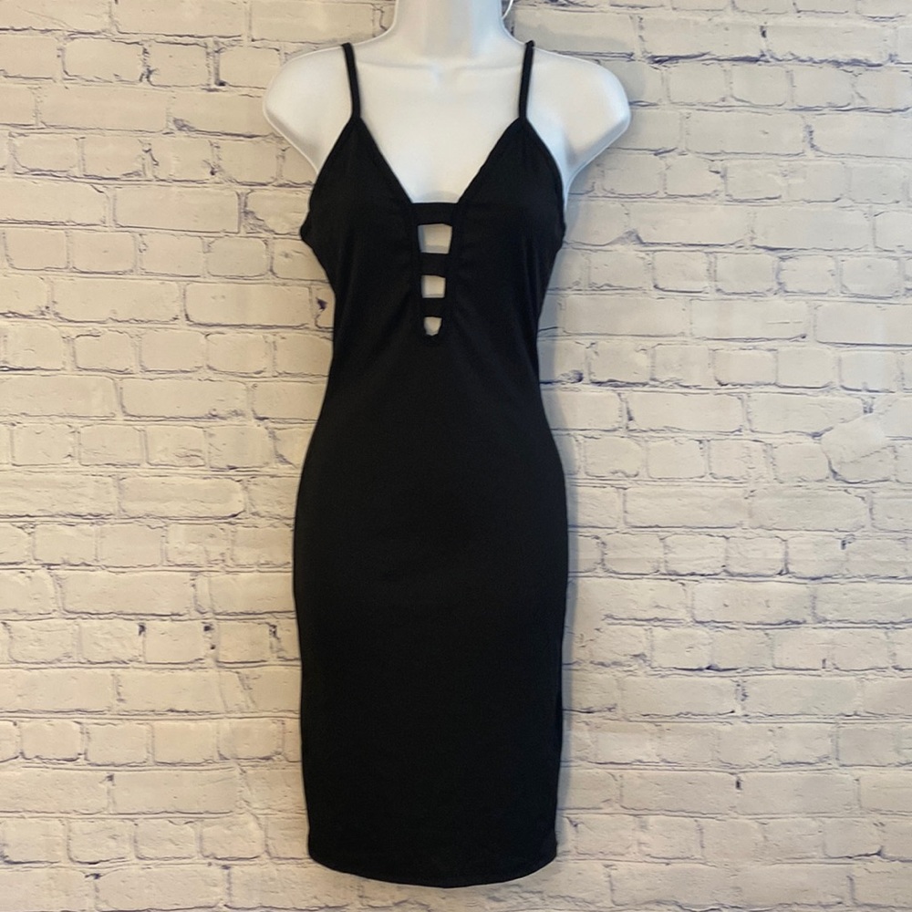 Haute Monde Dress Womens Small Black Keyhole Bodycon Spaghetti Strap Dress. NWOT